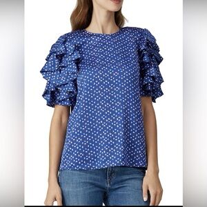 Kate Spade  New York Blue Polka Dot Ruffle Sleeve Top